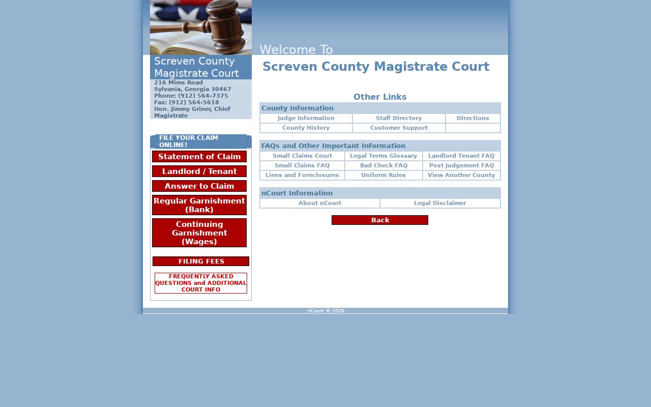 Screven County civil docket Magistrate forms and resources