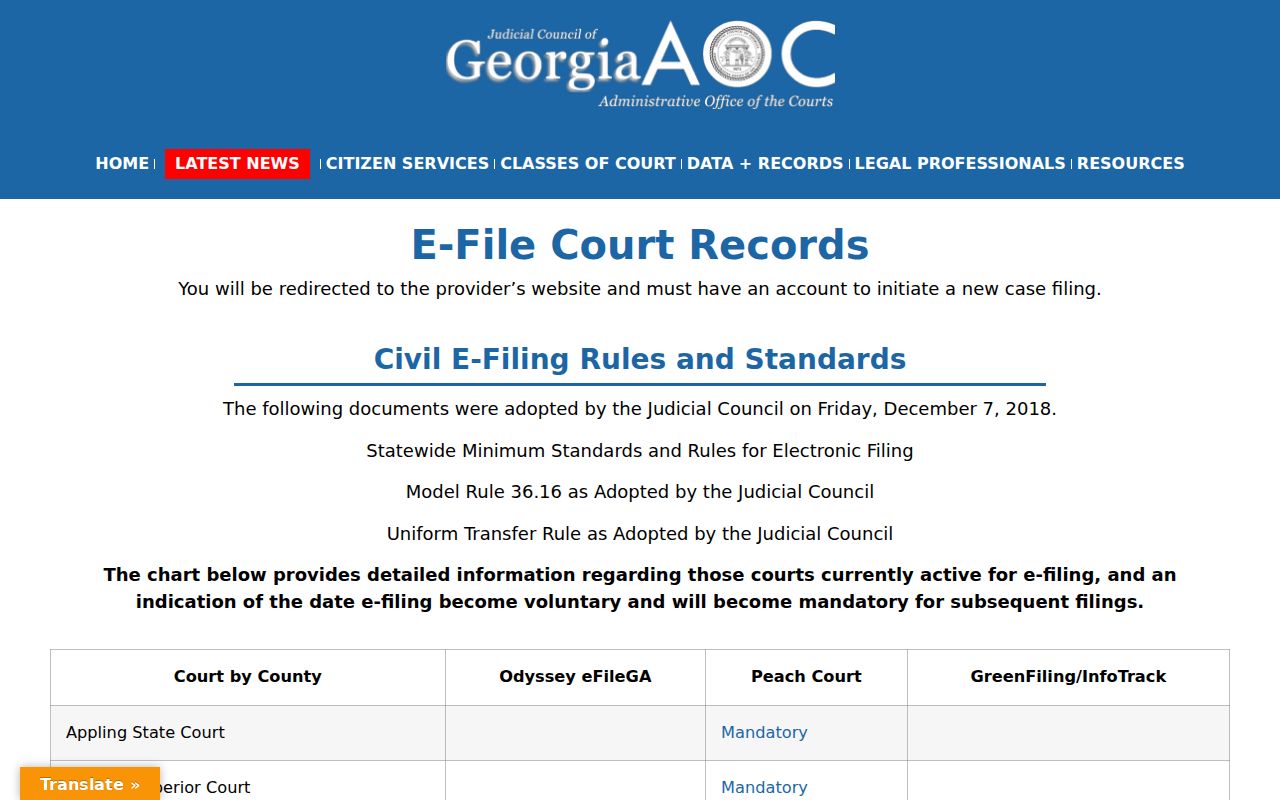 Screven County civil docket e-filing availability chart