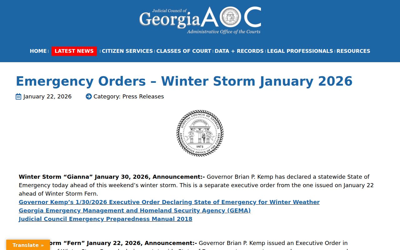 Screven County court dates winter storm closure notice