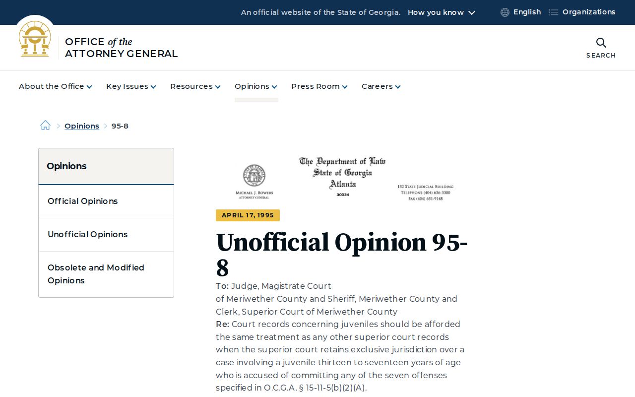 Screven County criminal docket juvenile access opinion