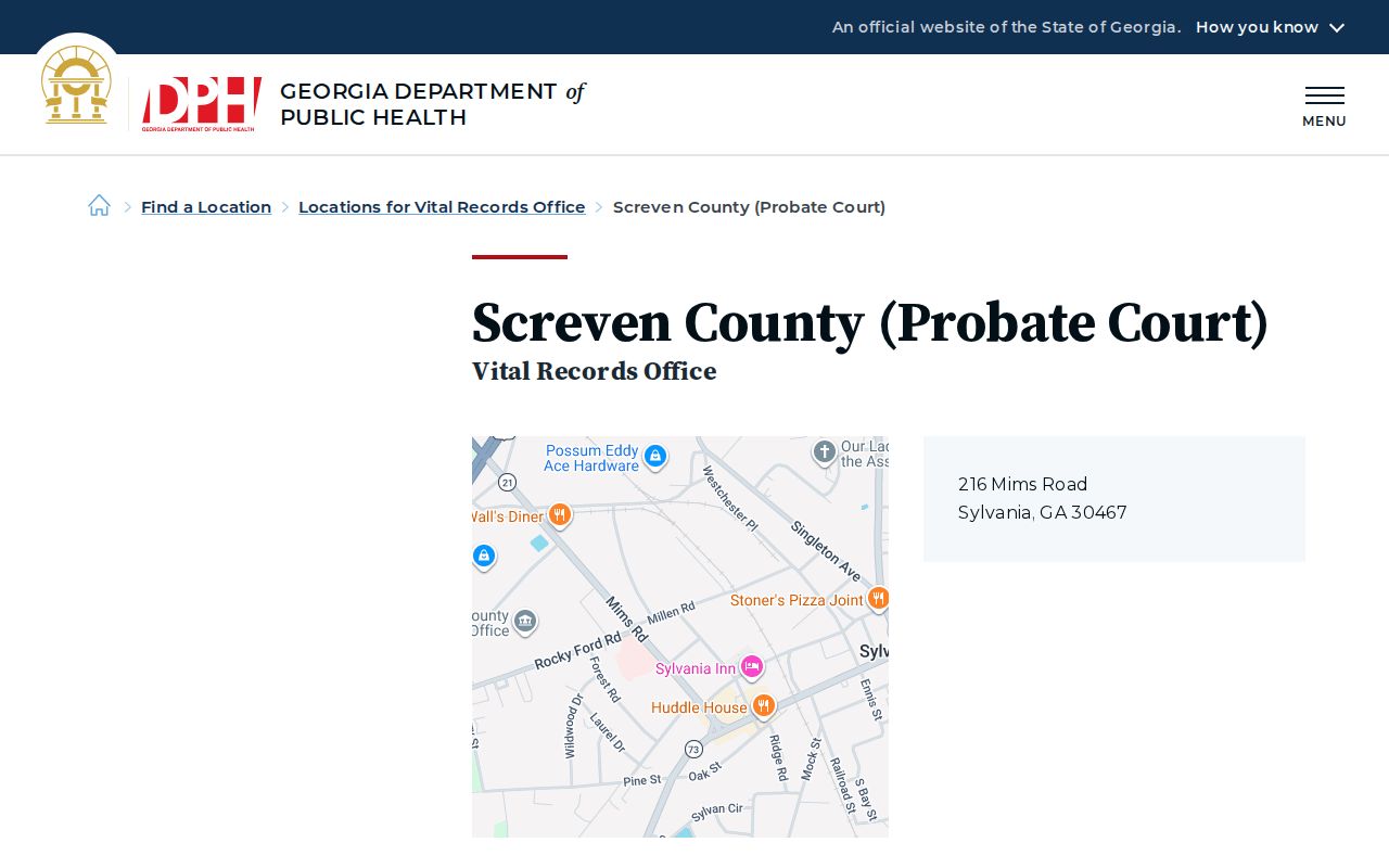 Screven County Probate Court docket and record location