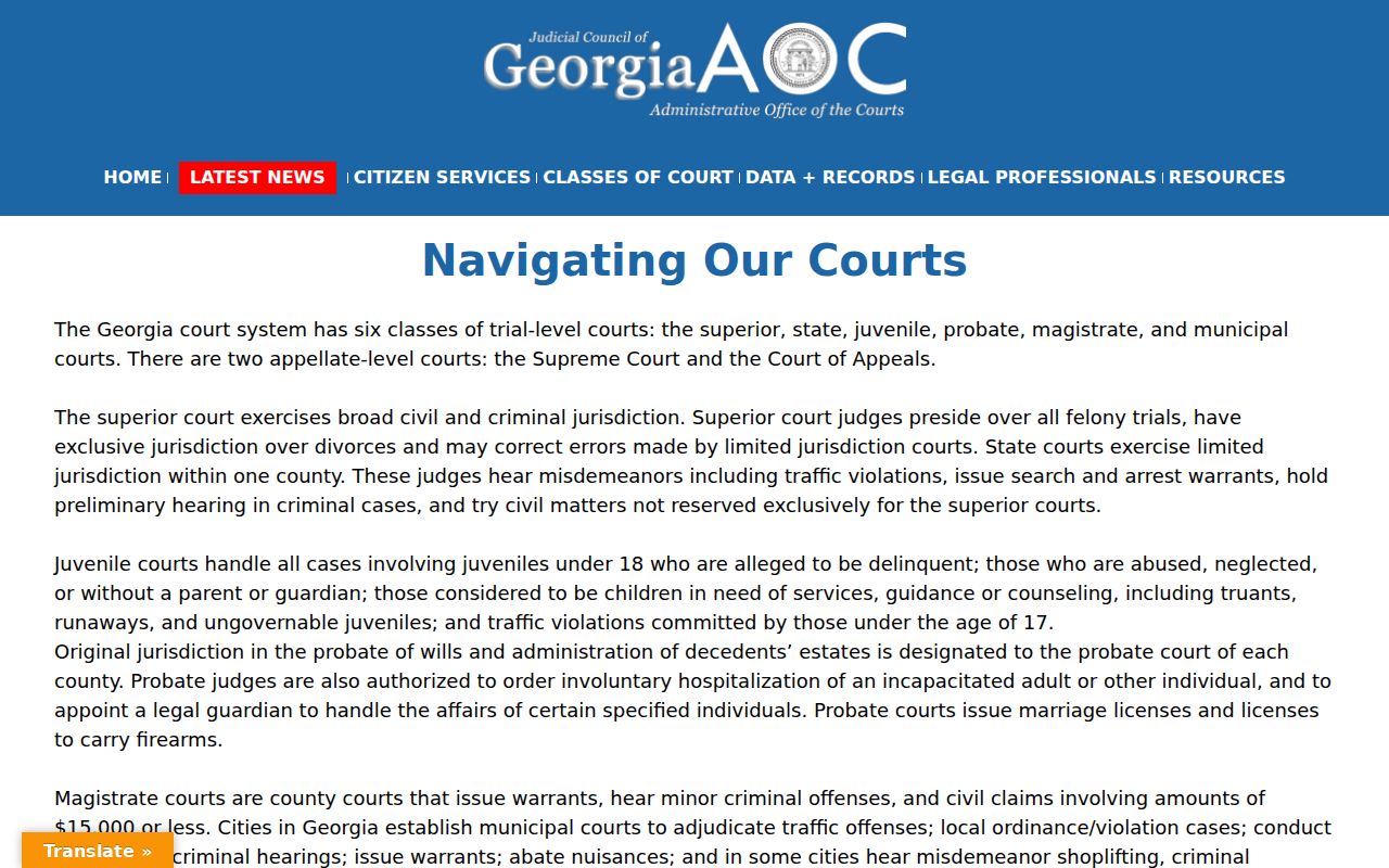 Screven County court docket guide to Georgia court classes