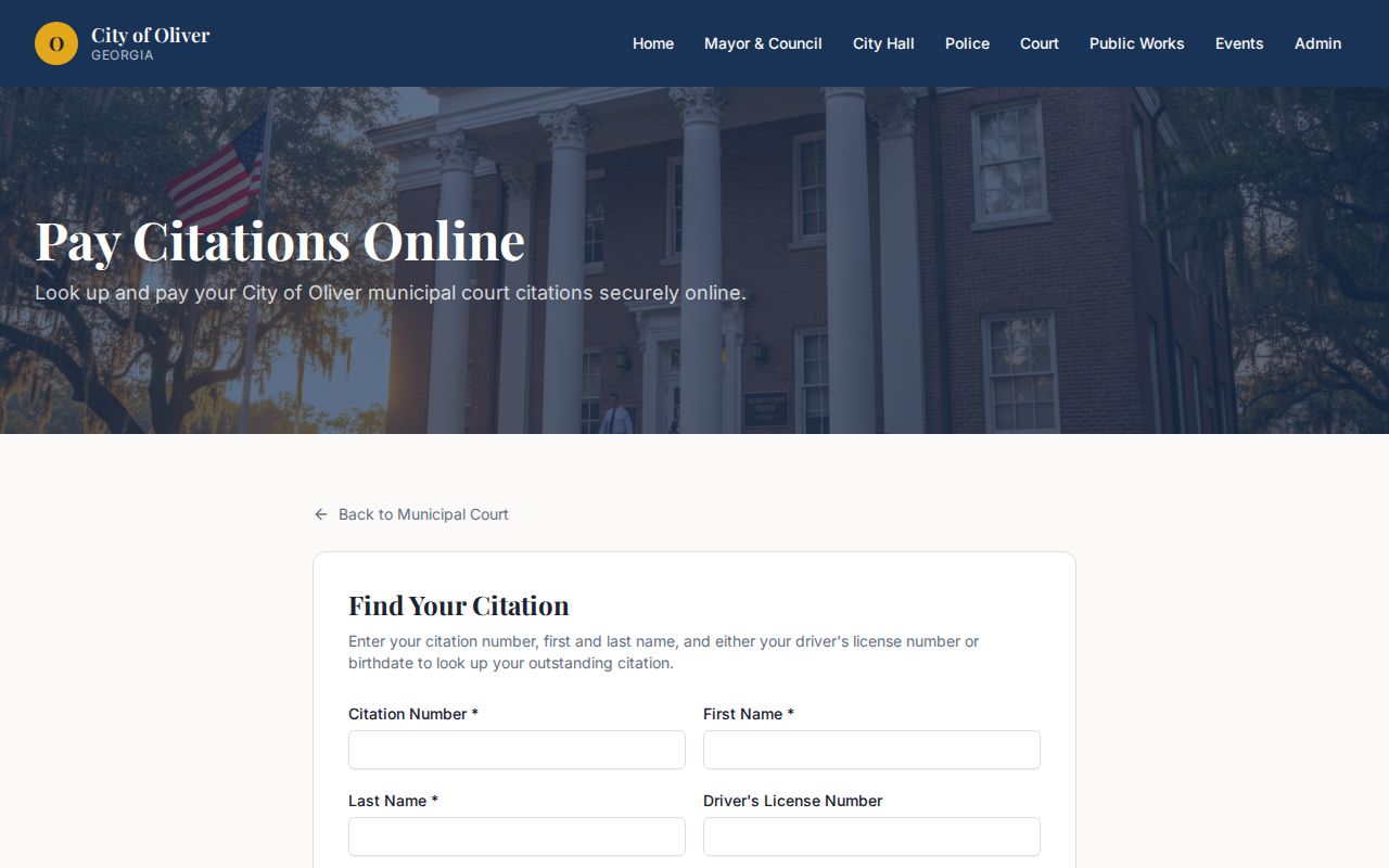 Oliver court docket dynamic pay fines page