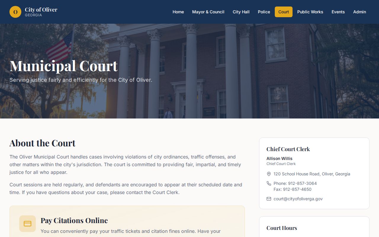 Oliver court docket municipal court page