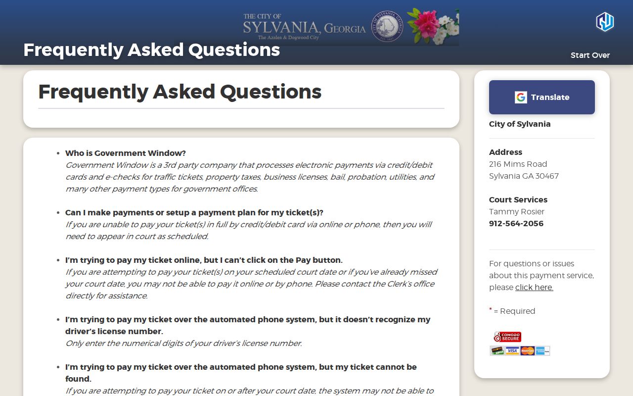 Sylvania court docket payment FAQ