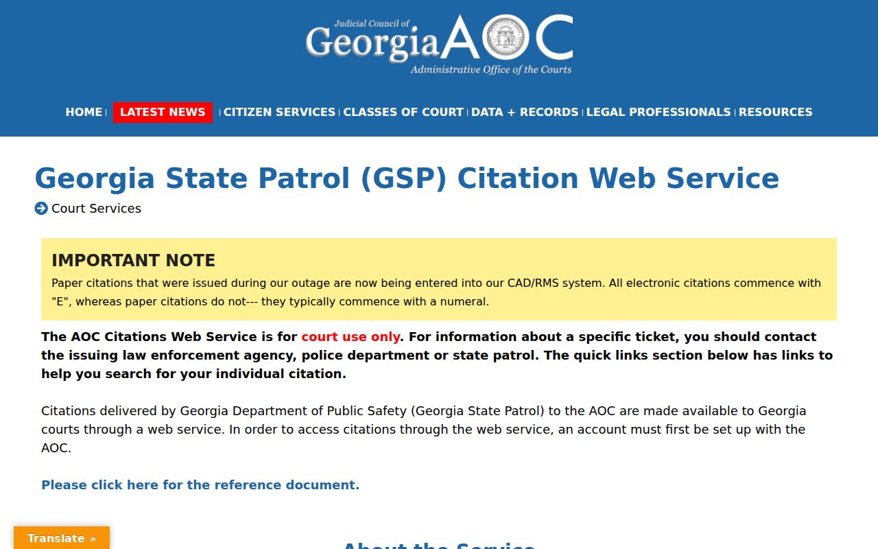 Georgia court-only citation guidance for Screven County traffic tickets