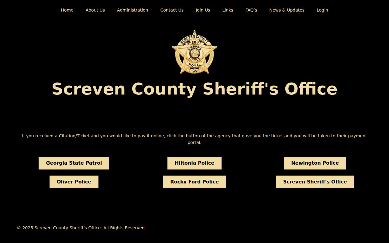 Sheriff routing for Screven County traffic tickets